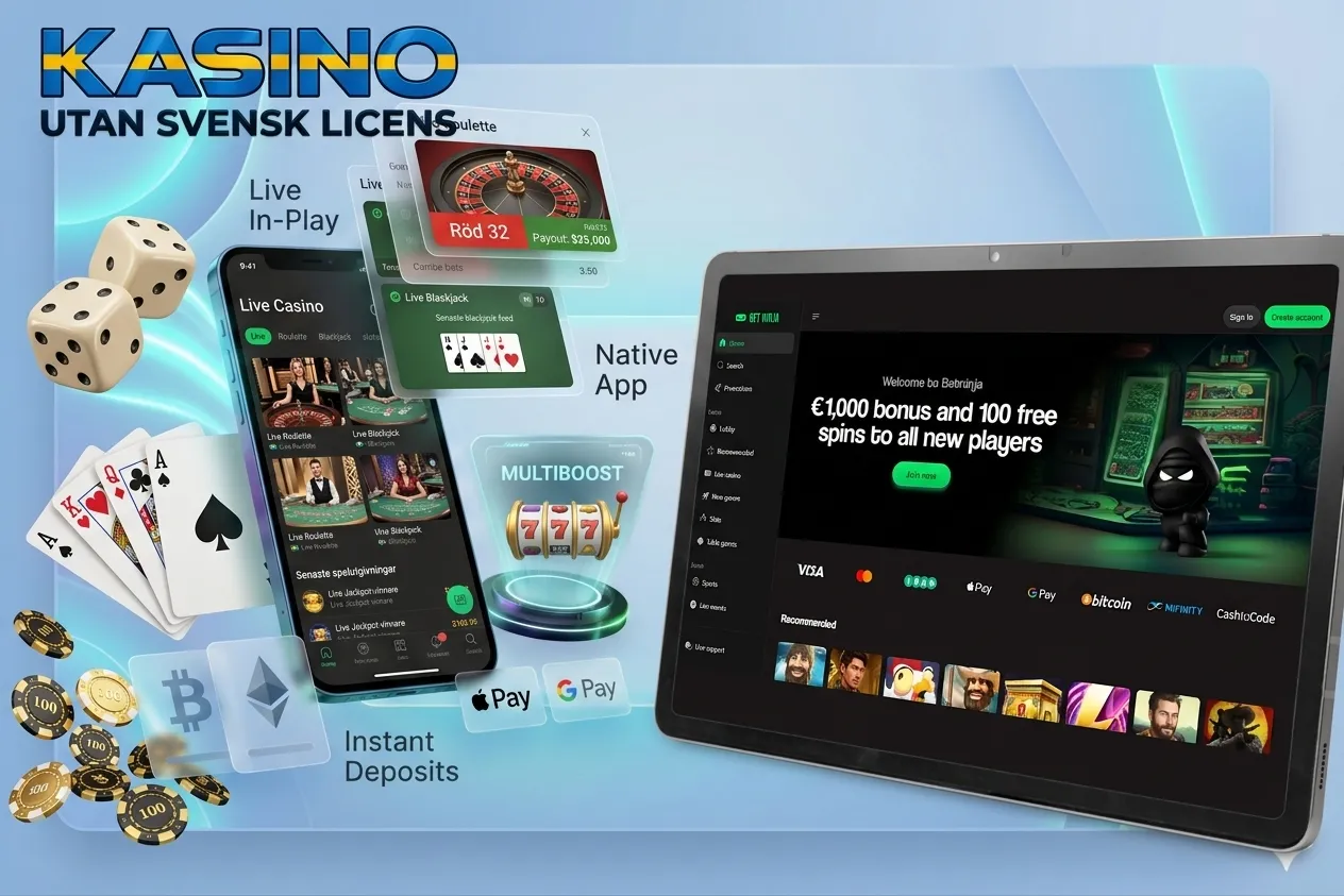 Betninja mobilapp för kasino utan svensk licens med live casino, tärningar och snabba insättningar